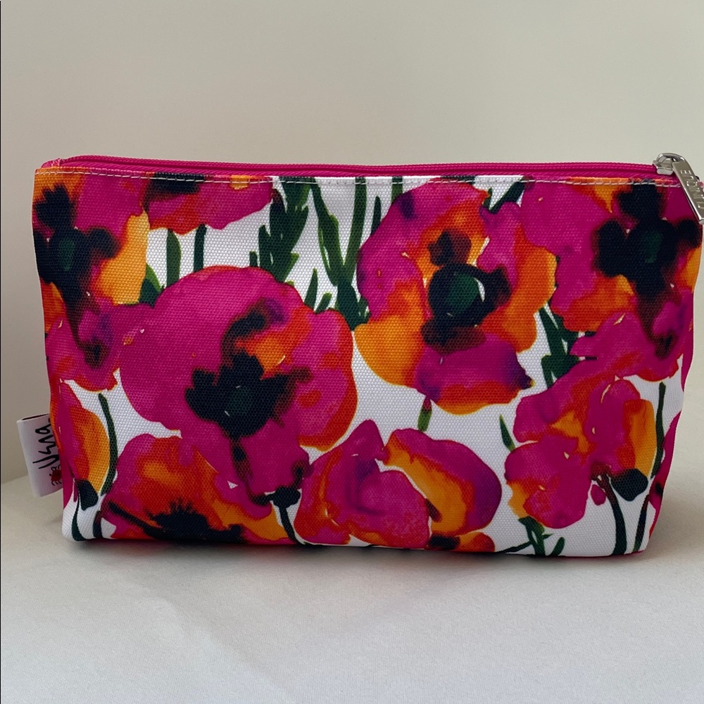 Clinique Floral Cosmetic Bag with Pink and Orange Accents